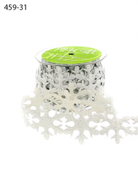 1.5 Inch Puffy Holiday Snowflakes Satin Cut Out Banner Ribbon With Cut Sealed Edge