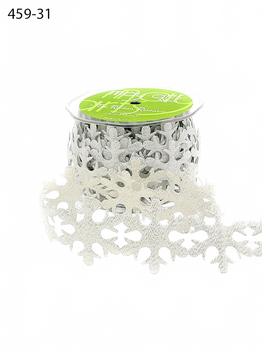 1.5 Inch Puffy Holiday Snowflakes Satin Cut Out Banner Ribbon With Cut Sealed Edge