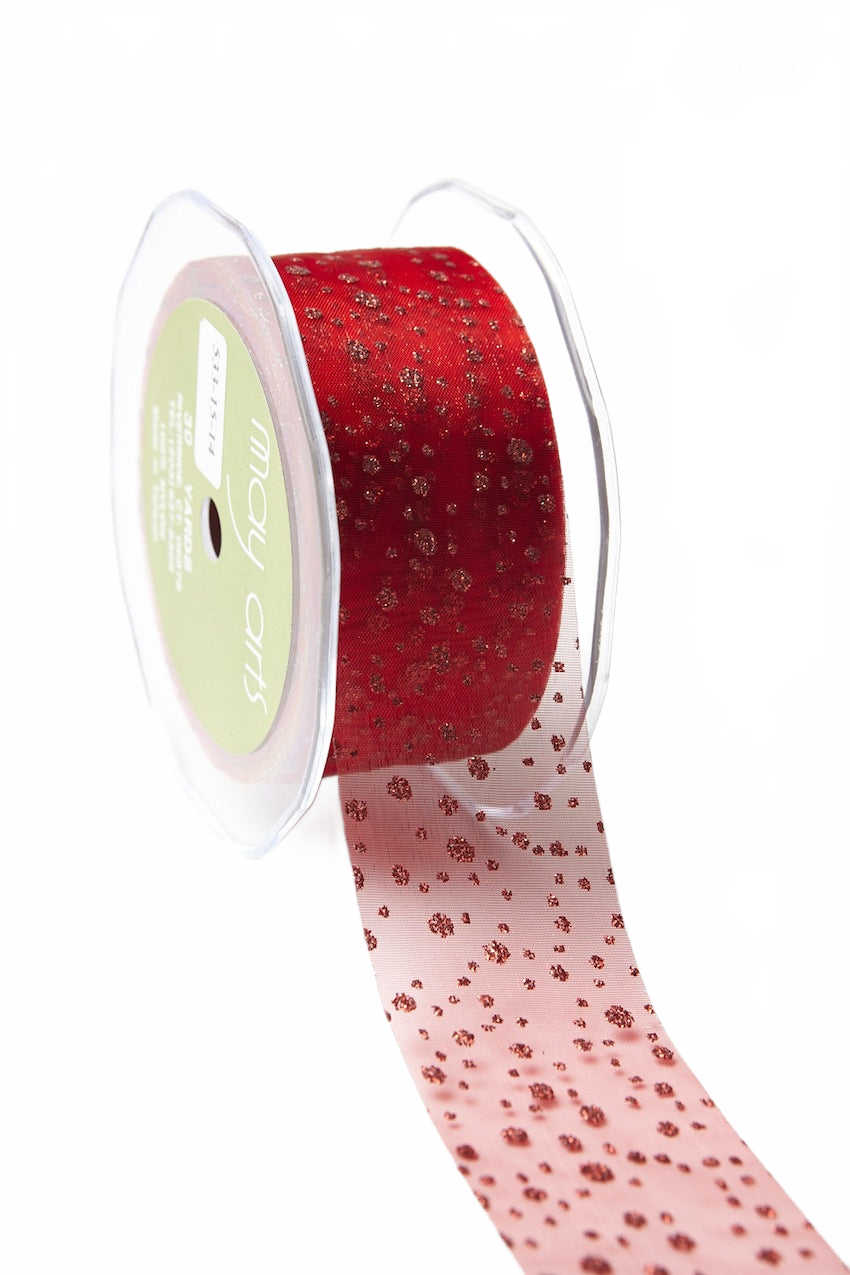1.5 Inch Sheer Glitter Dot Ribbon With Cut Edge