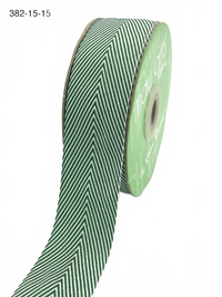 1.5 Inch Green Twill Chevron Stripe Ribbon With Woven Edge