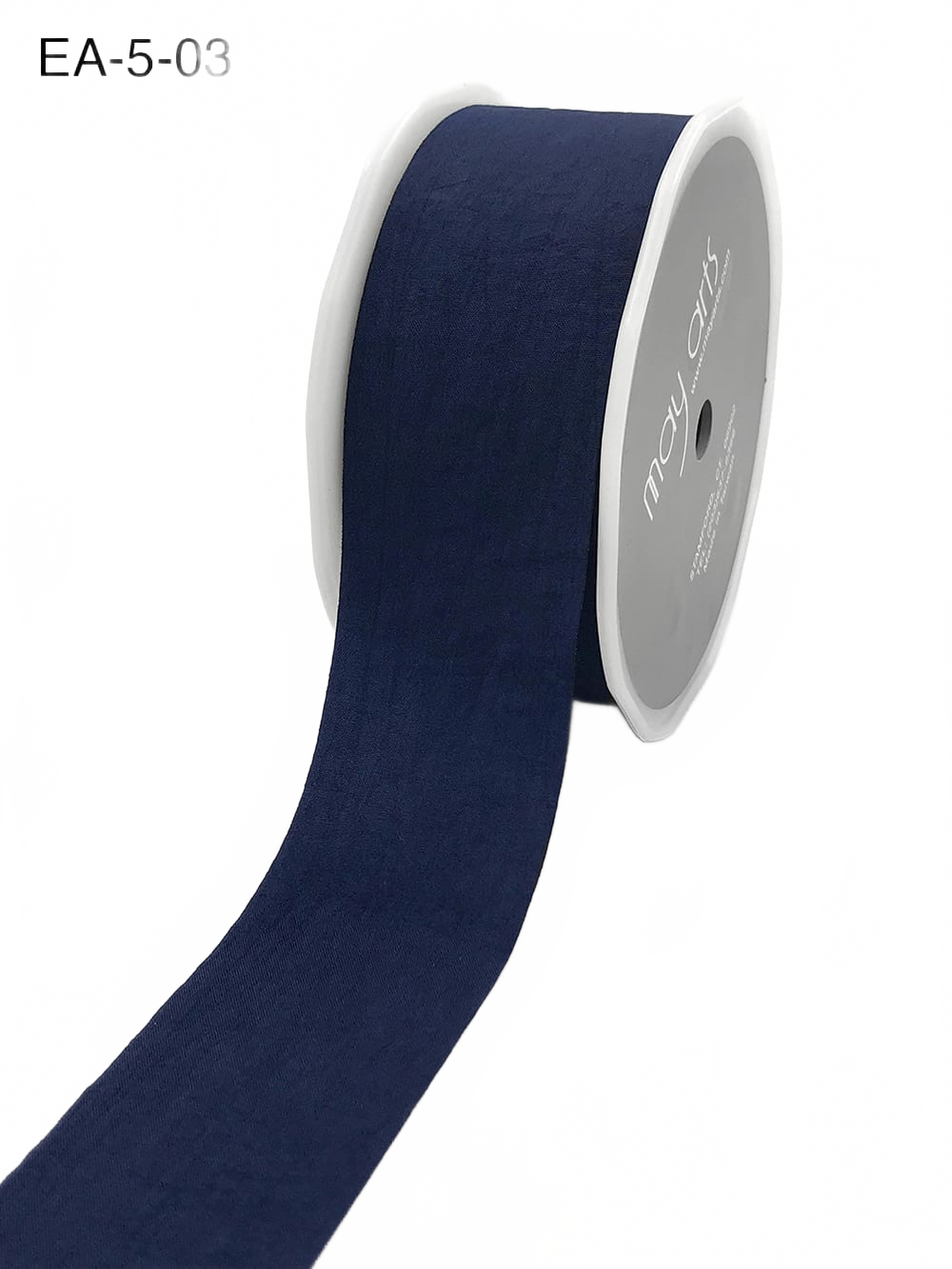 1.5 Inch Wrinkled Faux Navy Silk Ribbon With Cut Edge
