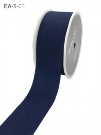 1.5 Inch Wrinkled Faux Navy Silk Ribbon With Cut Edge