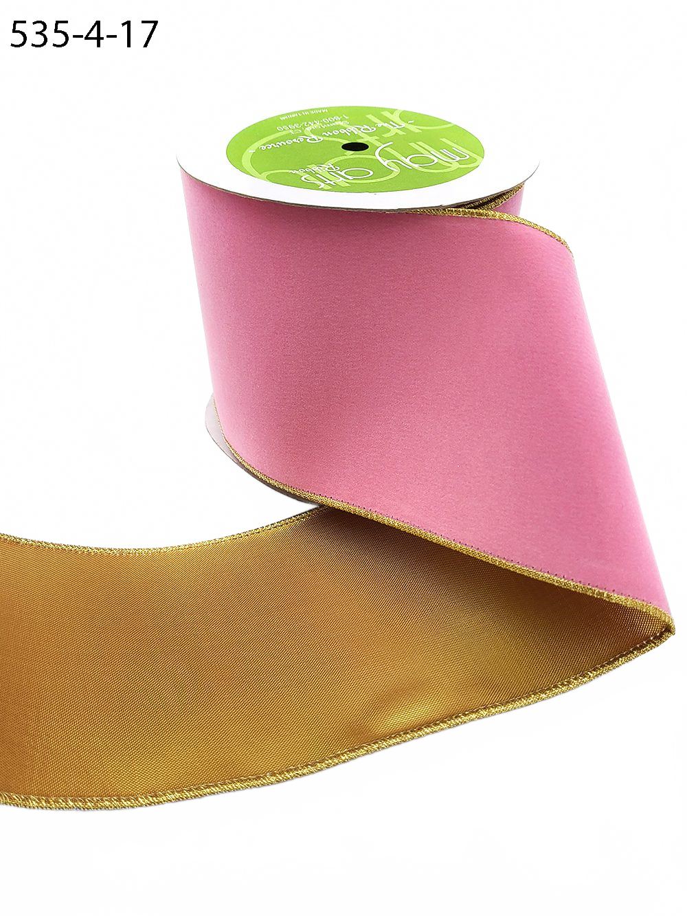 4 Inch Pink Velvet Gold Back Ribbon With Wired Edge