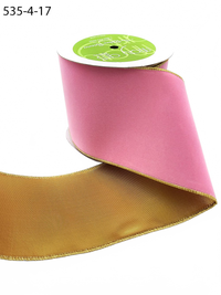 4 Inch Pink Velvet Gold Back Ribbon With Wired Edge