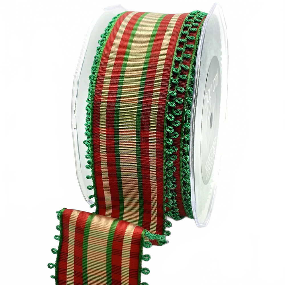 1.5 Inch Looped Picot Edge Plaid Red/Green Ribbon