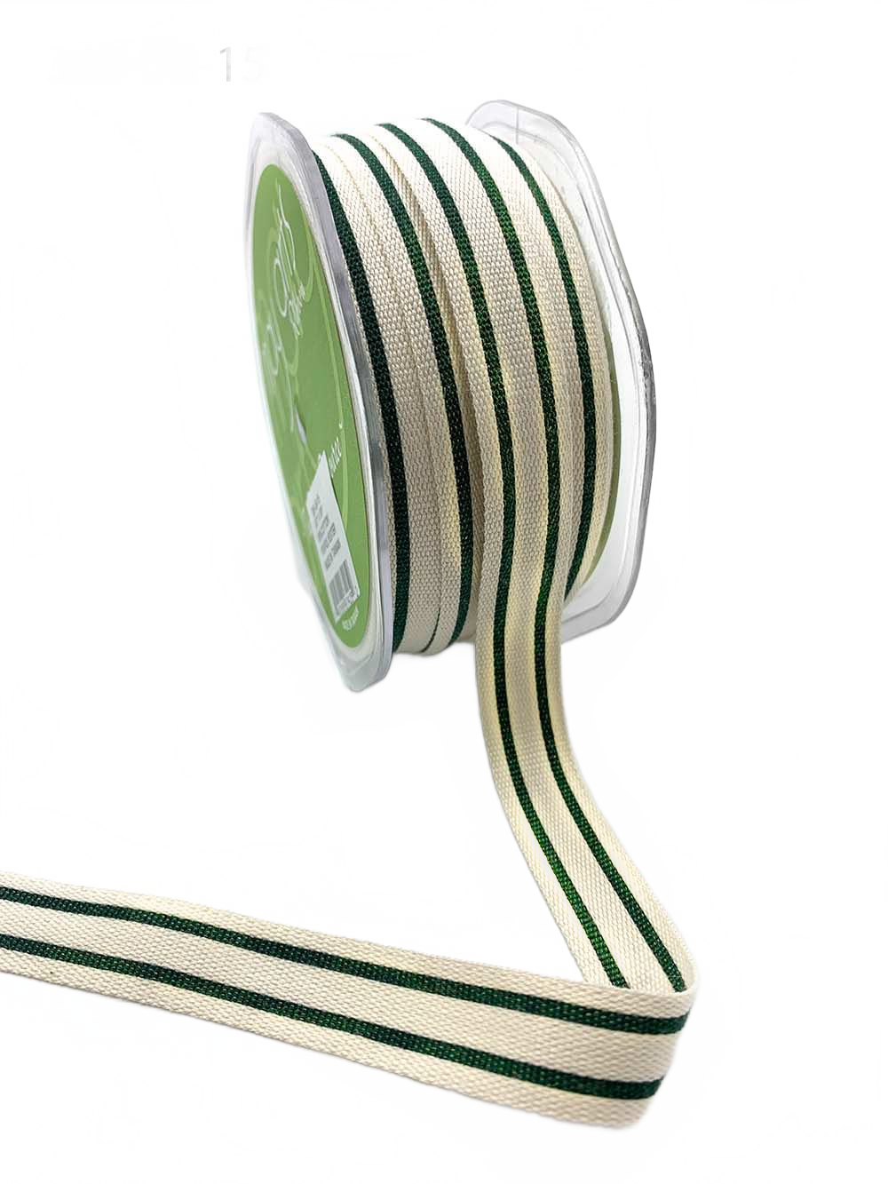 5/8 Inch Green Cotton Blend Double Stripe Ribbon With Woven Edge