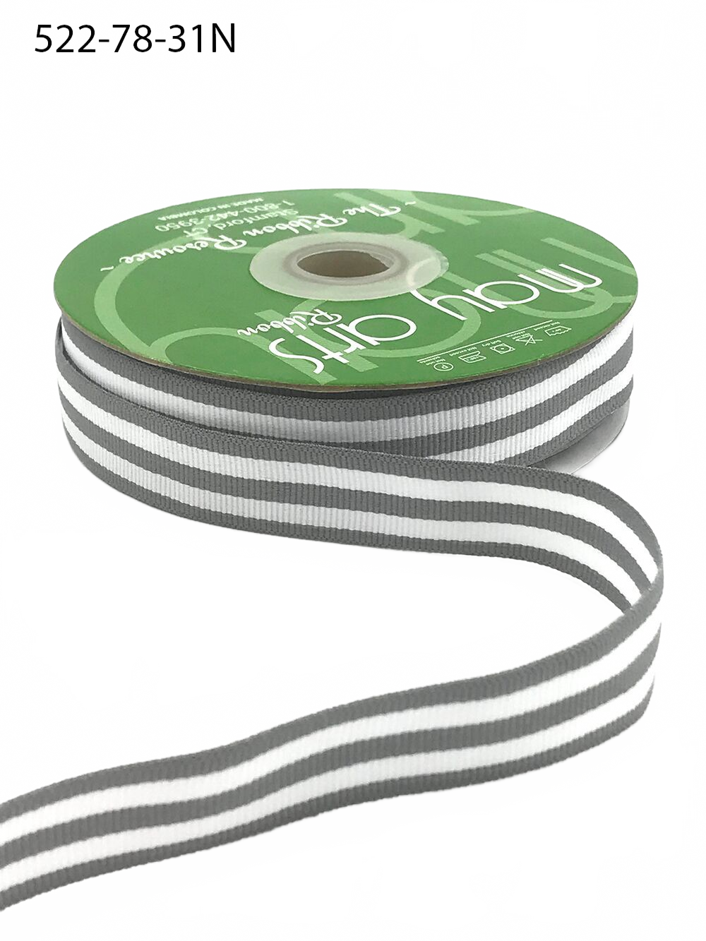 7/8 Inch Grey/White Grosgrain Horizontal Stripes Ribbon With Woven Edge