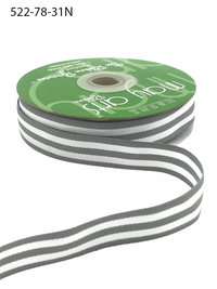 7/8 Inch Grey/White Grosgrain Horizontal Stripes Ribbon With Woven Edge