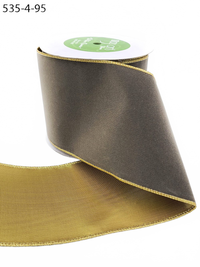 4 Inch Charcoal Velvet Gold Back Ribbon With Wired Edge