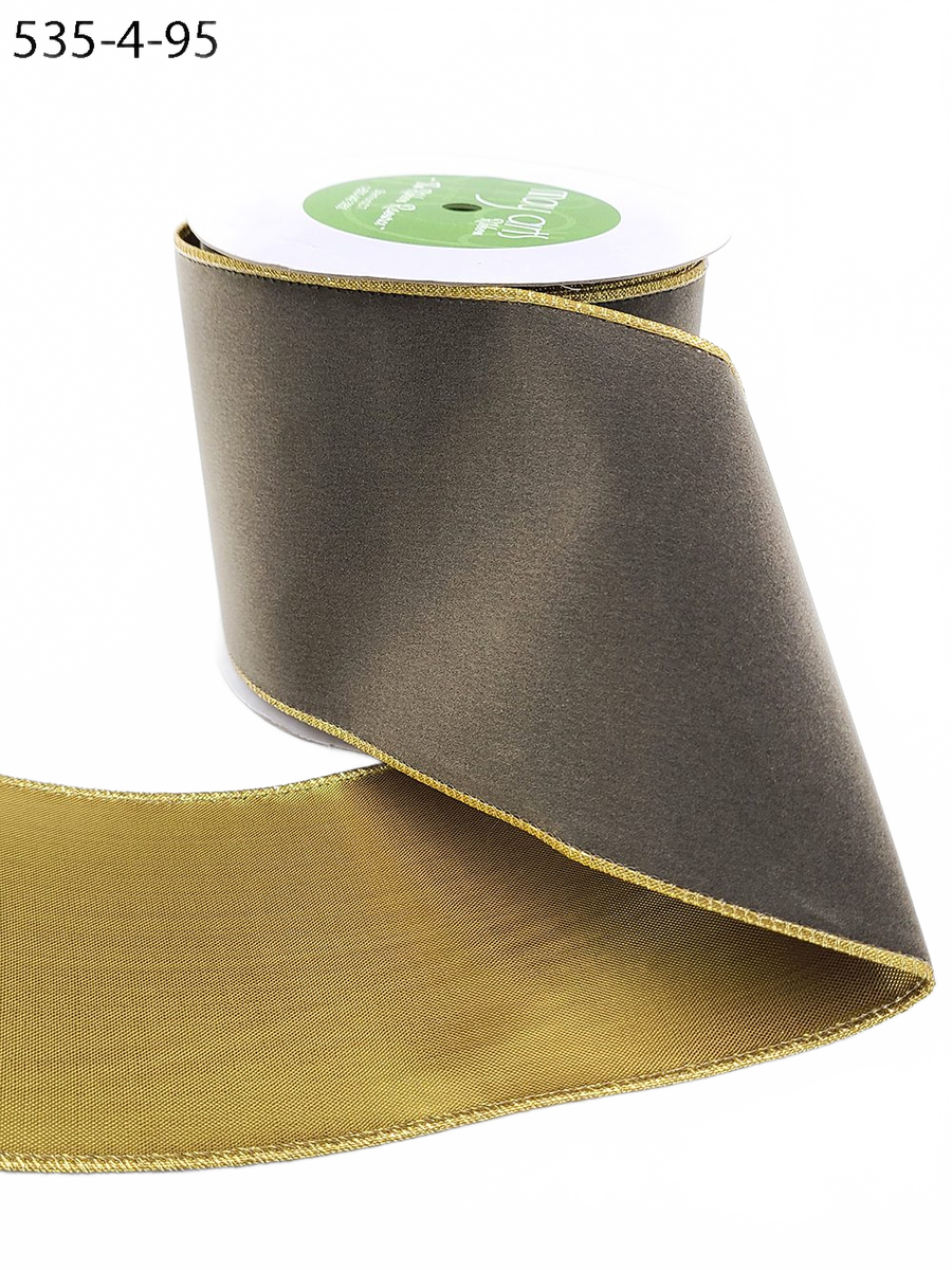 4 Inch Charcoal Velvet Gold Back Ribbon With Wired Edge