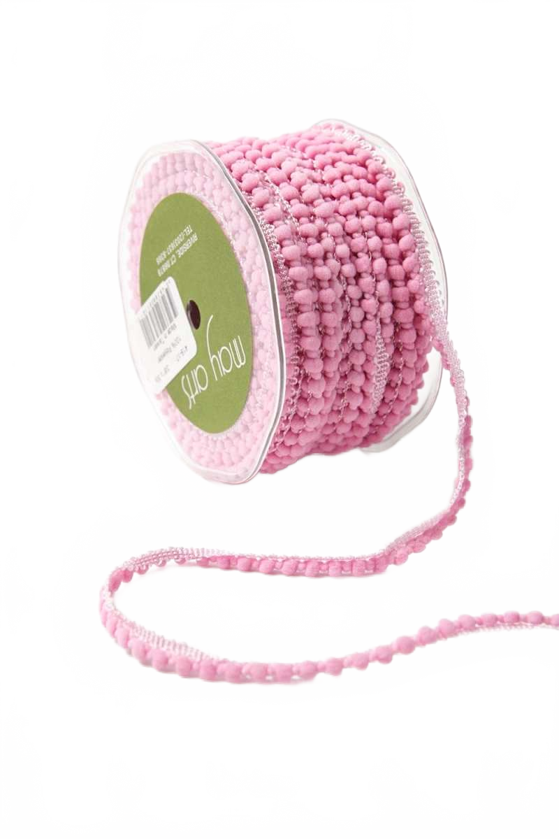 3/8 Inch Mini Pom Pom Pink Ribbon