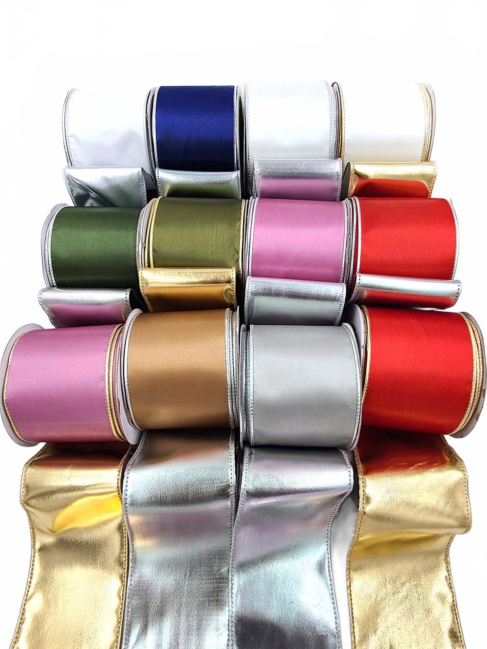 3 Inch Satin Metallic Reversible Ribbon With Wired Woven Edge
