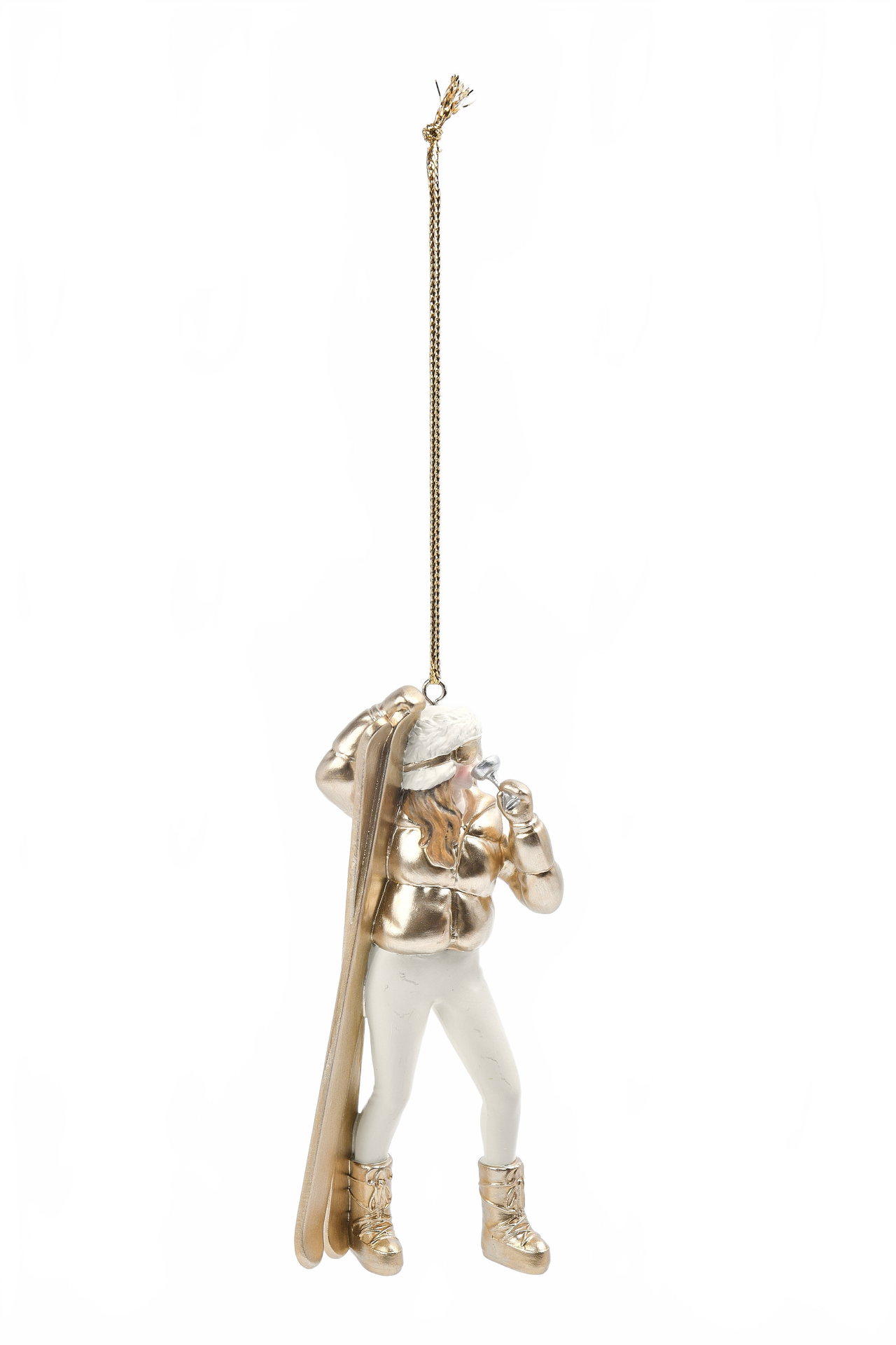 Ski Lady Drinking Cocktail Ornament