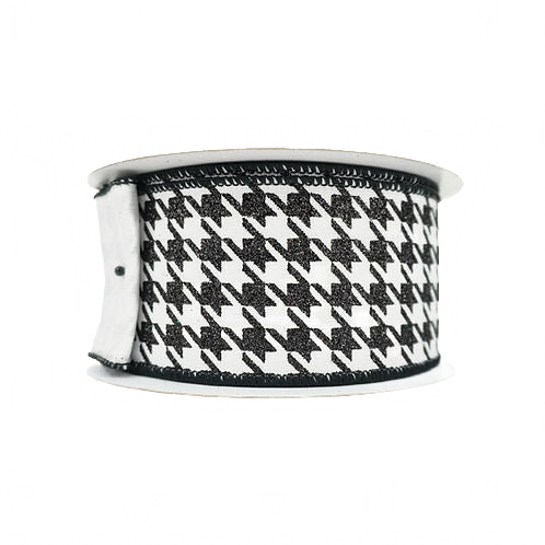 Ribbon Glitter Houndstooth With Black And White