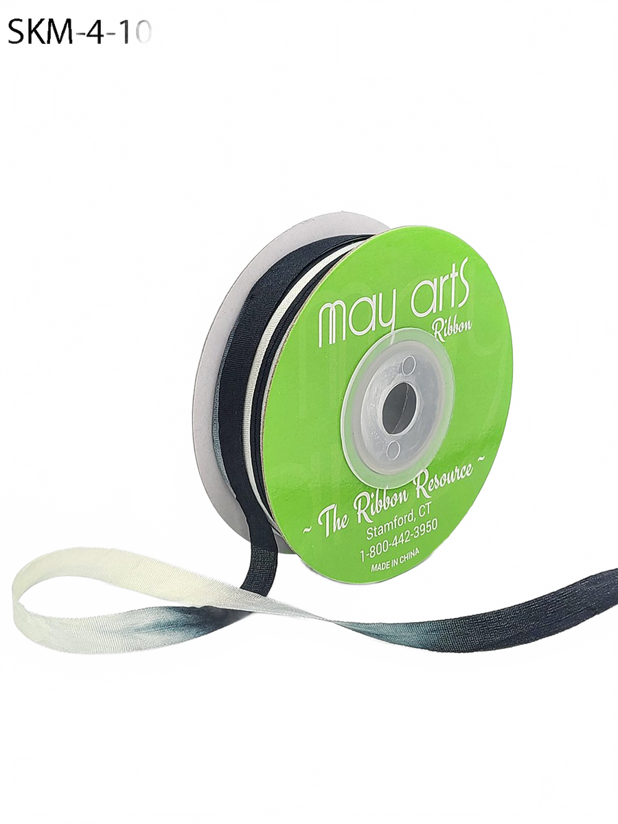1/4 Inch 100% Hand-Dyed Variegated (Multi-Color) Black/Ivory Silk Ribbon With Woven Edge