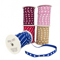 3/8 Inch Grosgrain White Center Dot Ribbon With Woven Edge