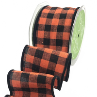 2.5 Inch Buffalo Check Orange/Black Ribbon With Wired Edge