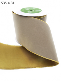 4 Inch Gray Velvet Gold Back Ribbon With Wired Edge