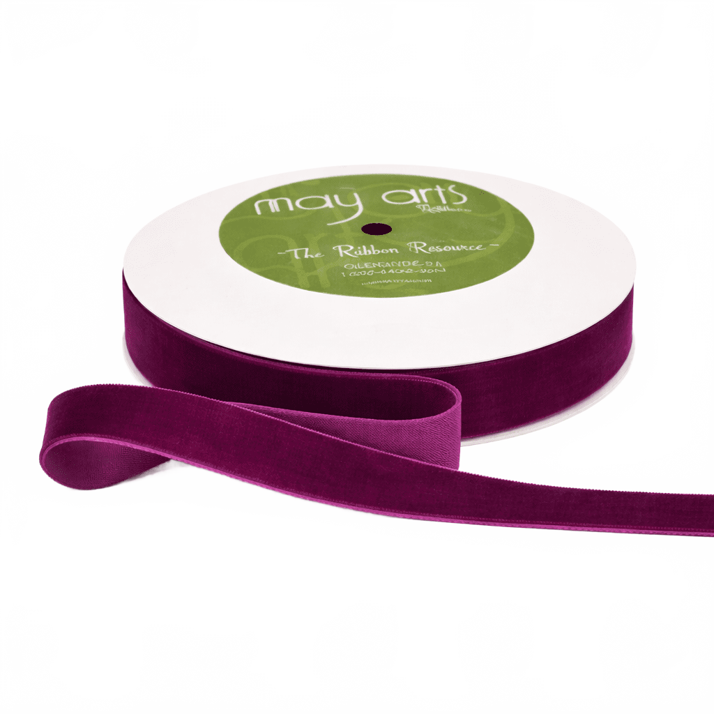 3/4 Inch Classic Plum Purple Velvet Ribbon With Woven Edge