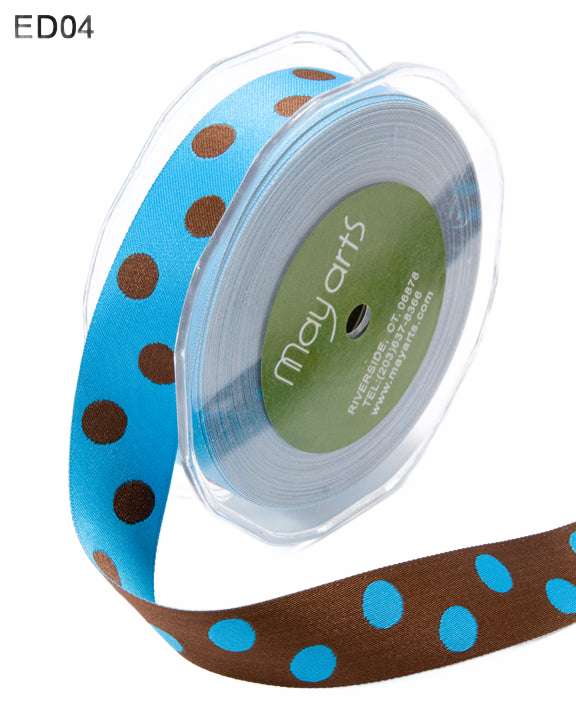 1.5 Inch Two-Color Reversible Dots Blue/Brown Ribbon With Woven Edge