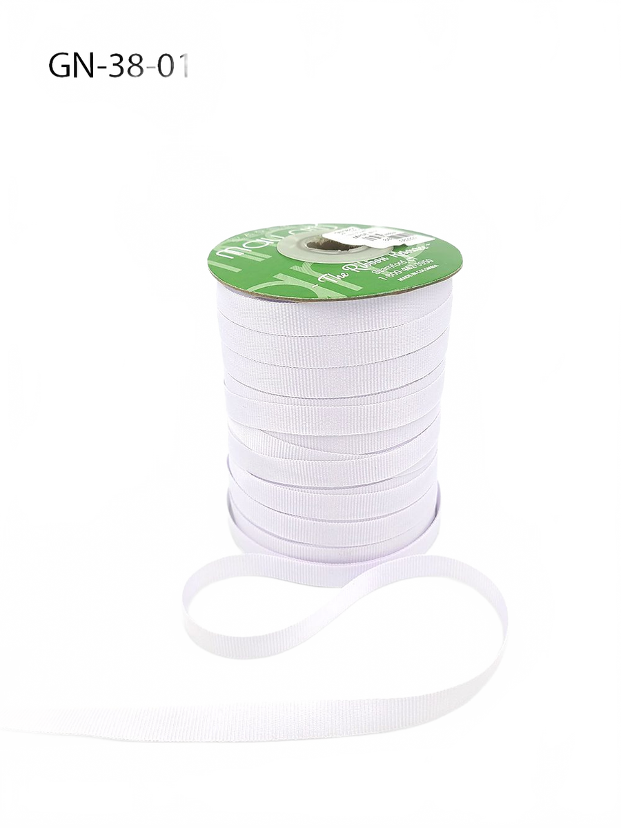 ~3/8 Inch Light-Weight Flat White Grosgrain Ribbon With Woven Edge