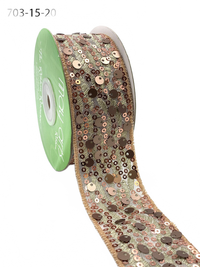 1.5 Inch Soft Woven Waved Mesh Sequin Rose Gold Ribbon
