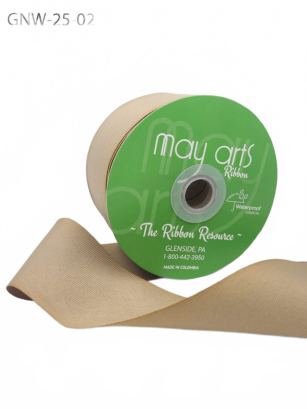 2.5 Inch Waterproof Weather-Resistant Champagne Grosgrain Ribbon With Woven Edge