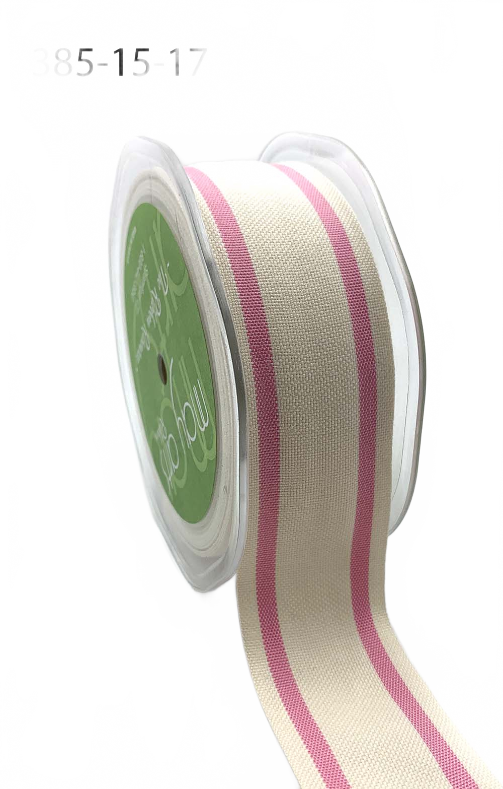 1.5 Inch Pink Cotton Blend Woven Double Stripe Ribbon With Woven Edge