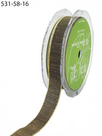 5/8 Inch Distressed Ribbon With Gold Olive Metallic Edge