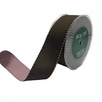 1.5 Inch Heavier-Weight (Higher Thread Count) Two-Color Reversible Brown/Pink Grosgrain Ribbon With Woven Edge