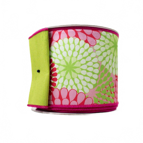 Ribbon 4" Flower Power Pink And Green