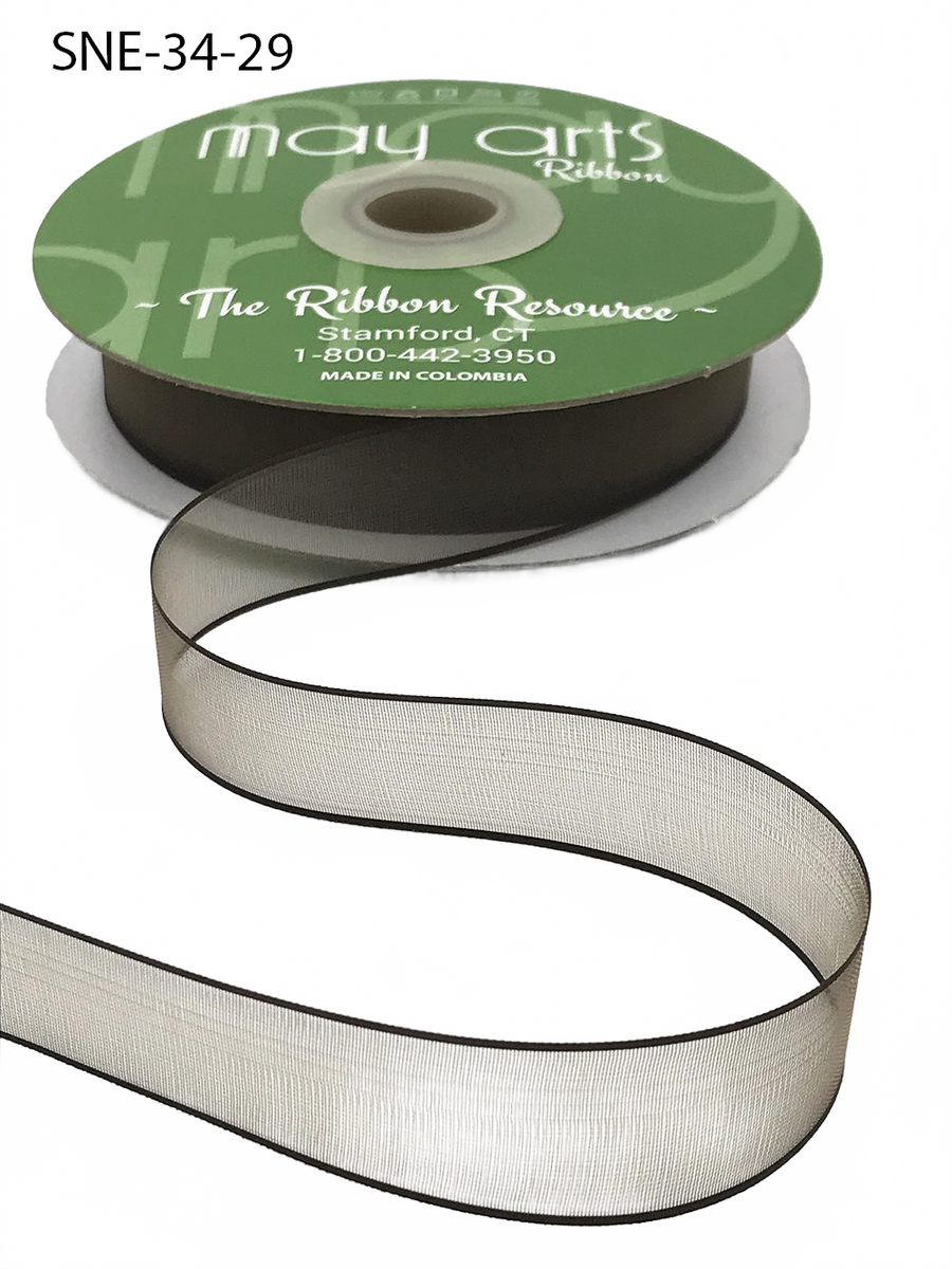 ~3/4 Inch Soft Light Brown Sheer Ribbon With Thin Solid Edge
