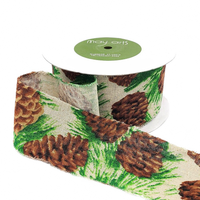 2.5 Inch Vintage Inspired Print Pinecones Cotton Blend Ribbon