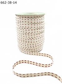 3/8 Inch Two Woven Threads On Red Cotton Blend Ribbon With Woven Edge