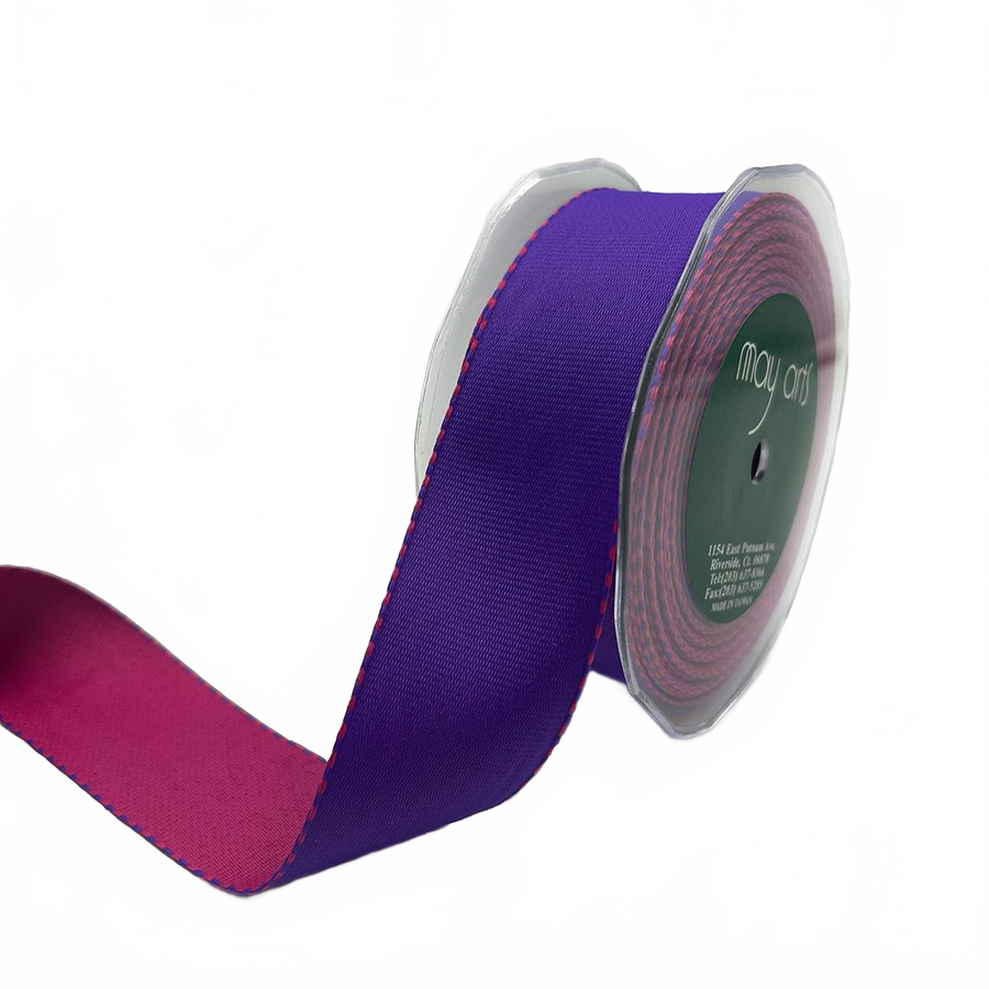 1.5 Inch Heavier-Weight (Higher Thread Count) Two-Color Reversible Purple/Pink Grosgrain Ribbon With Woven Edge