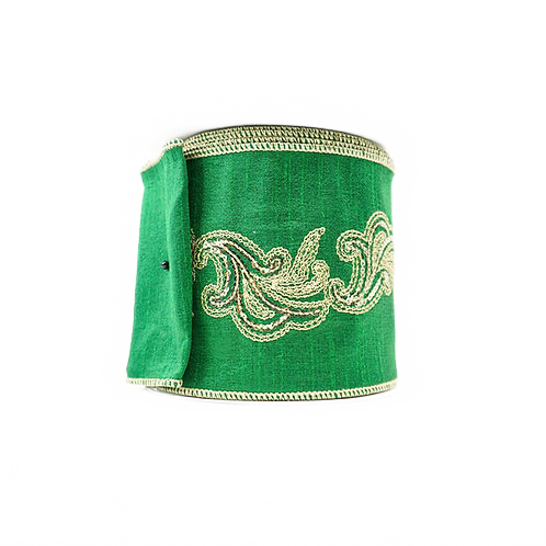 Ribbon Sequin Scan 4" Green And Gold