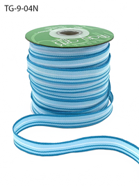 1/2 Inch Blue/Turquoise/White Grosgrain Multi-Color Striped Ribbon With Woven Edge