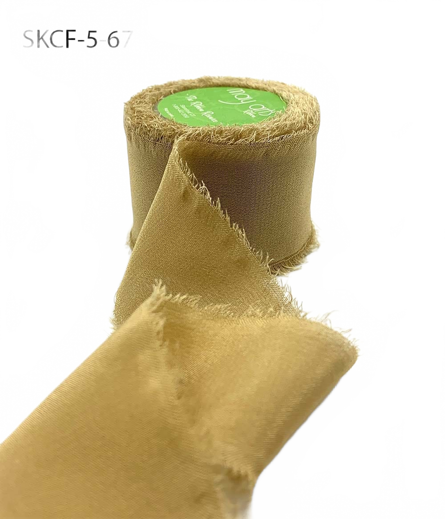 1.25 Inch 100% Silk Pale Gold Crepe With Frayed Edge (Non-Dyed And Hand-Dyed)