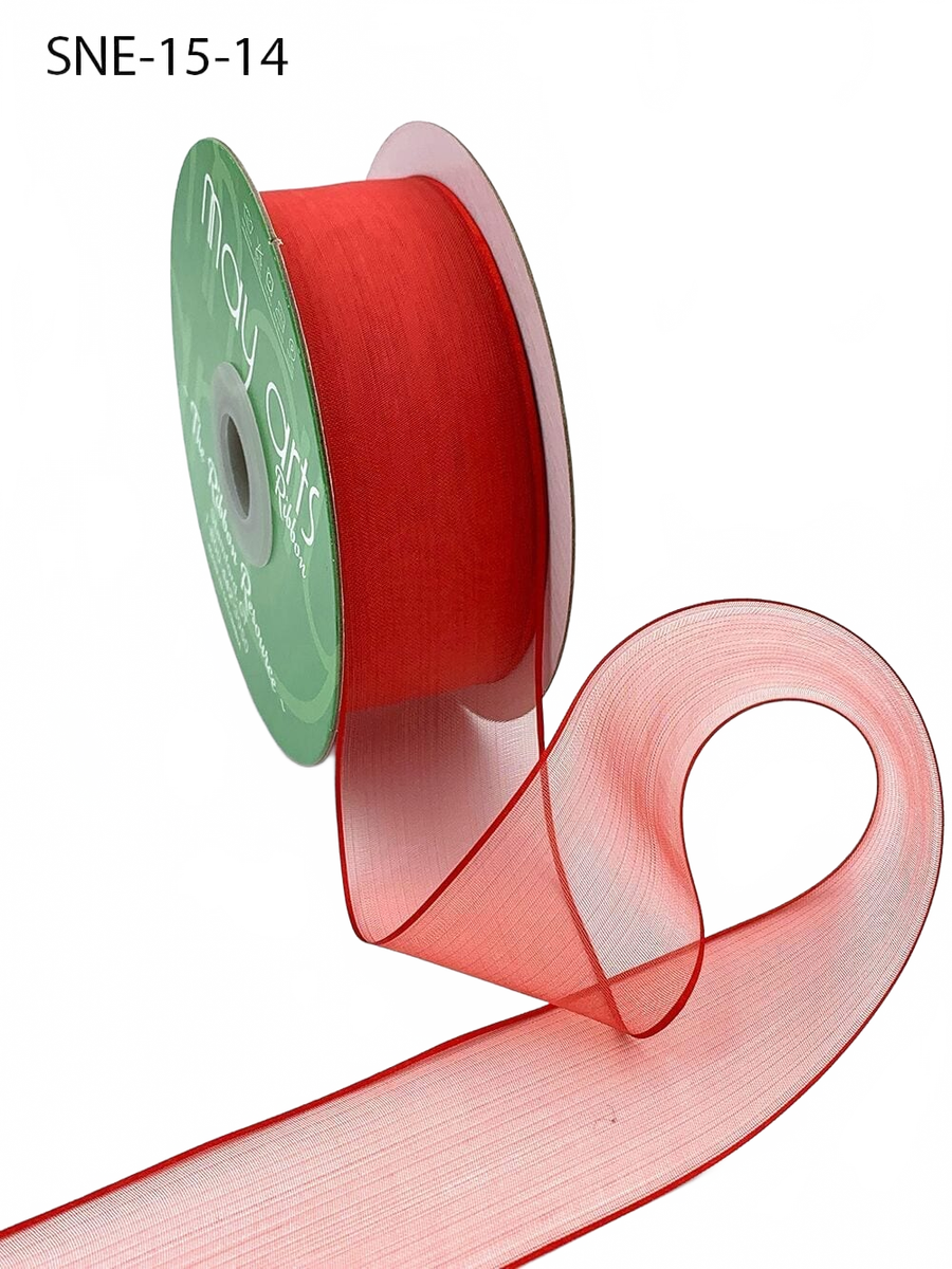 1.5 Inch Soft Red Sheer Ribbon With Thin Solid Edge