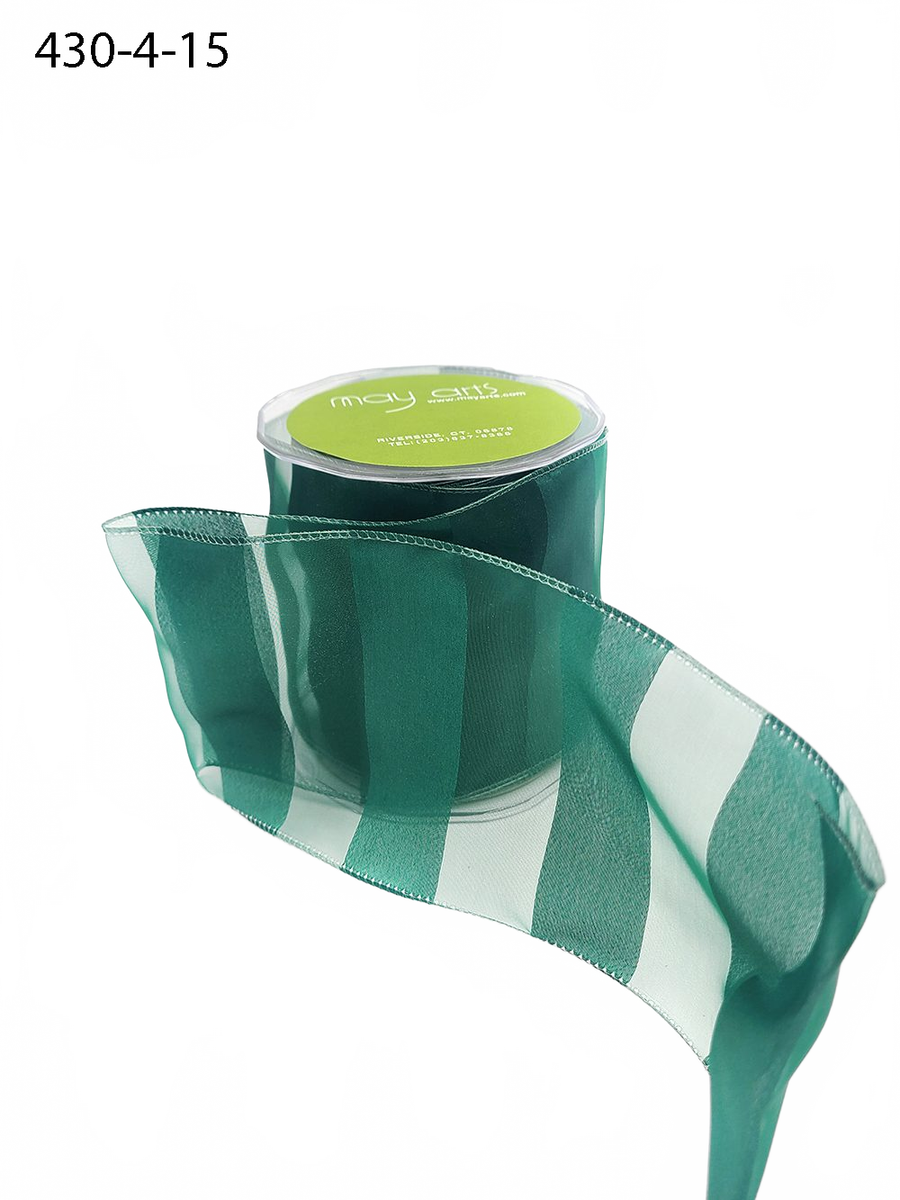 4 Inch Green Sheer Stripes Ribbon With Wired Edge