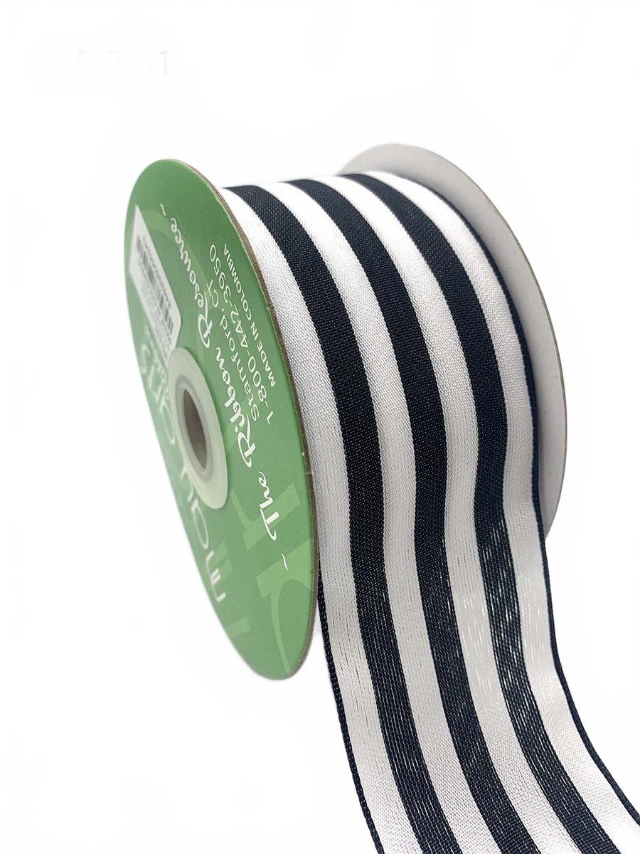 2 Inch Striped Black/White Ribbon With Woven Edge