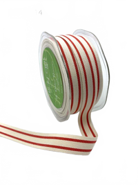 5/8 Inch Red Cotton Blend Double Stripe Ribbon With Woven Edge