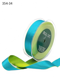 1 Inch Blue/Green Satin Reversible Ribbon With Woven Stitched Edge