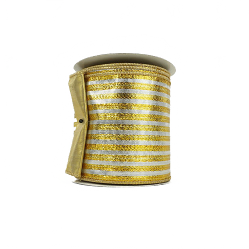 Ribbon Metallic Lame Stripe 4" Gold And Silver