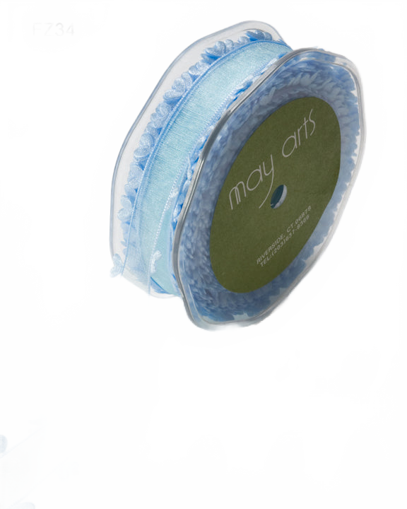 1 Inch Light Blue Sheer Ribbon With Woven Heart Edge