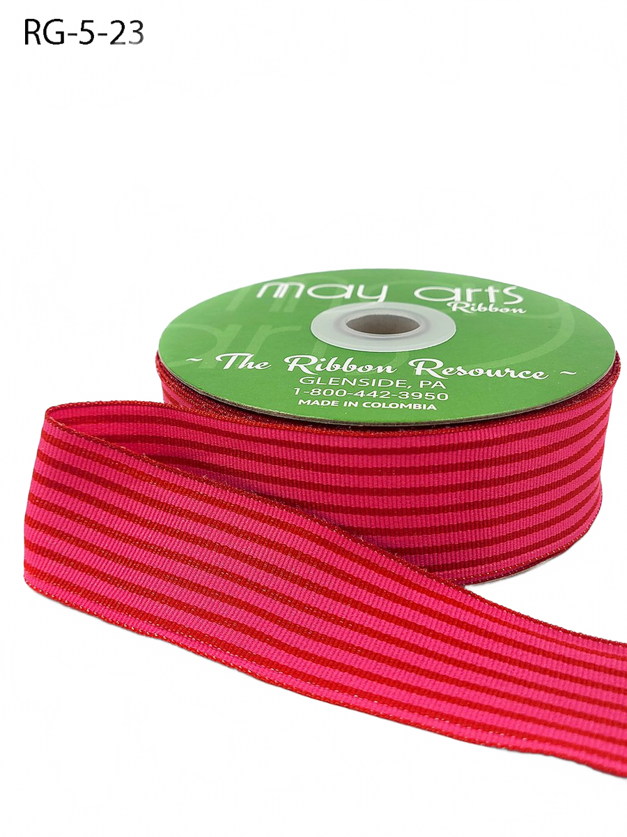 1.5 Inch Woven Pink/Red Grosgrain Stripe Ribbon With Woven Edge
