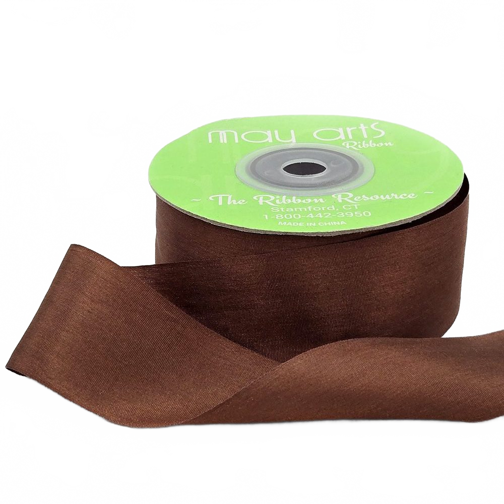 1.25 Inch 100% Hand-Dyed Milk Chocolate Silk Ribbon With Woven Edge