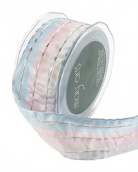 1.5 Inch Pink/Light Blue/Silver Metallic Lines Solid Ribbon