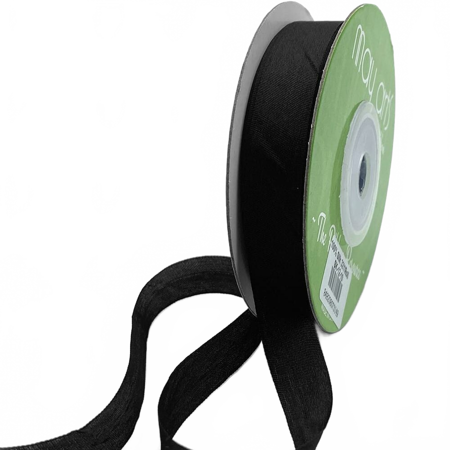 1/2 Inch 100% Hand-Dyed Black Silk Ribbon With Woven Edge