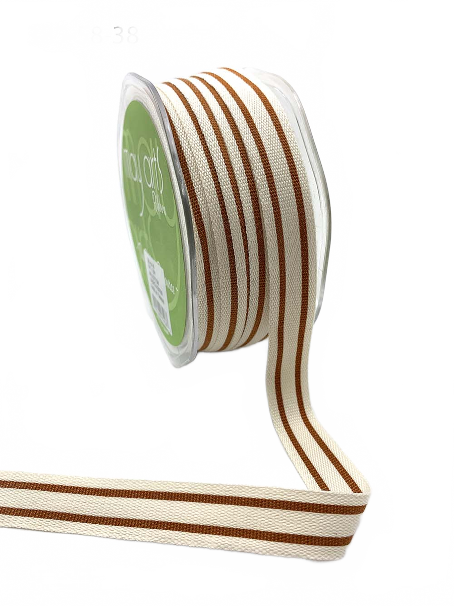 5/8 Inch Burnt Orange Cotton Blend Double Stripe Ribbon With Woven Edge